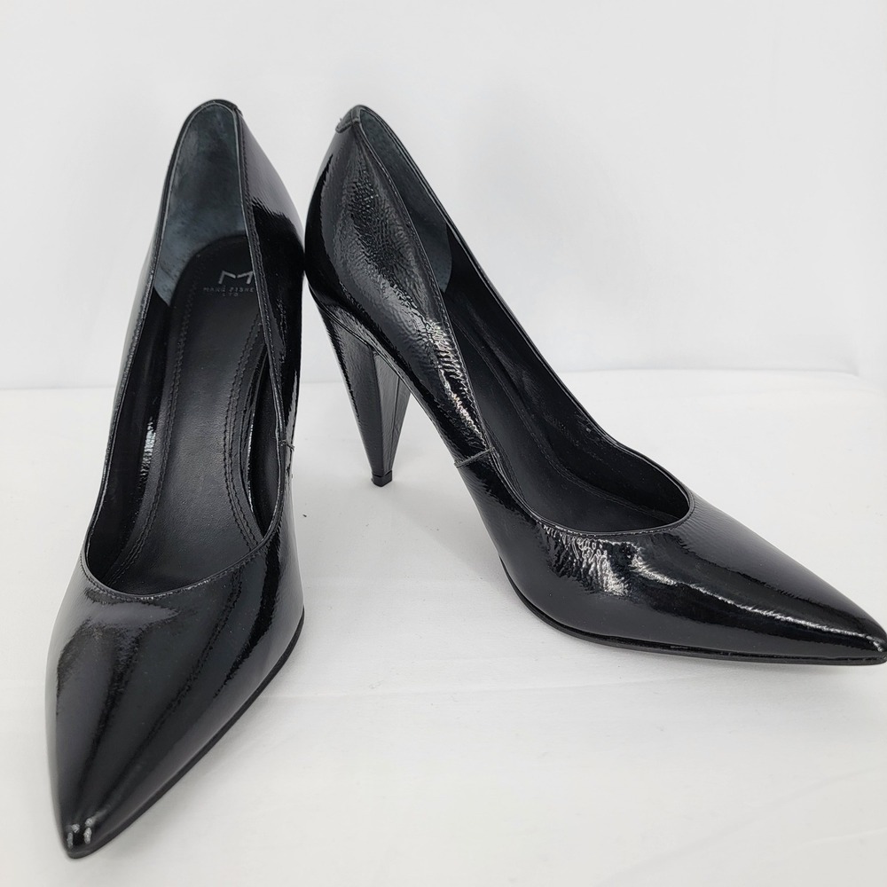 Marc Fisher LTD Zala Black Patent Leather Pointed Toe Cone Heel Pumps 11M